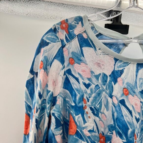 Meadow Rue Women's Long Sleeve Floral Top Blue/Multi Size Medium Keyhole Back - Picture 3 of 9